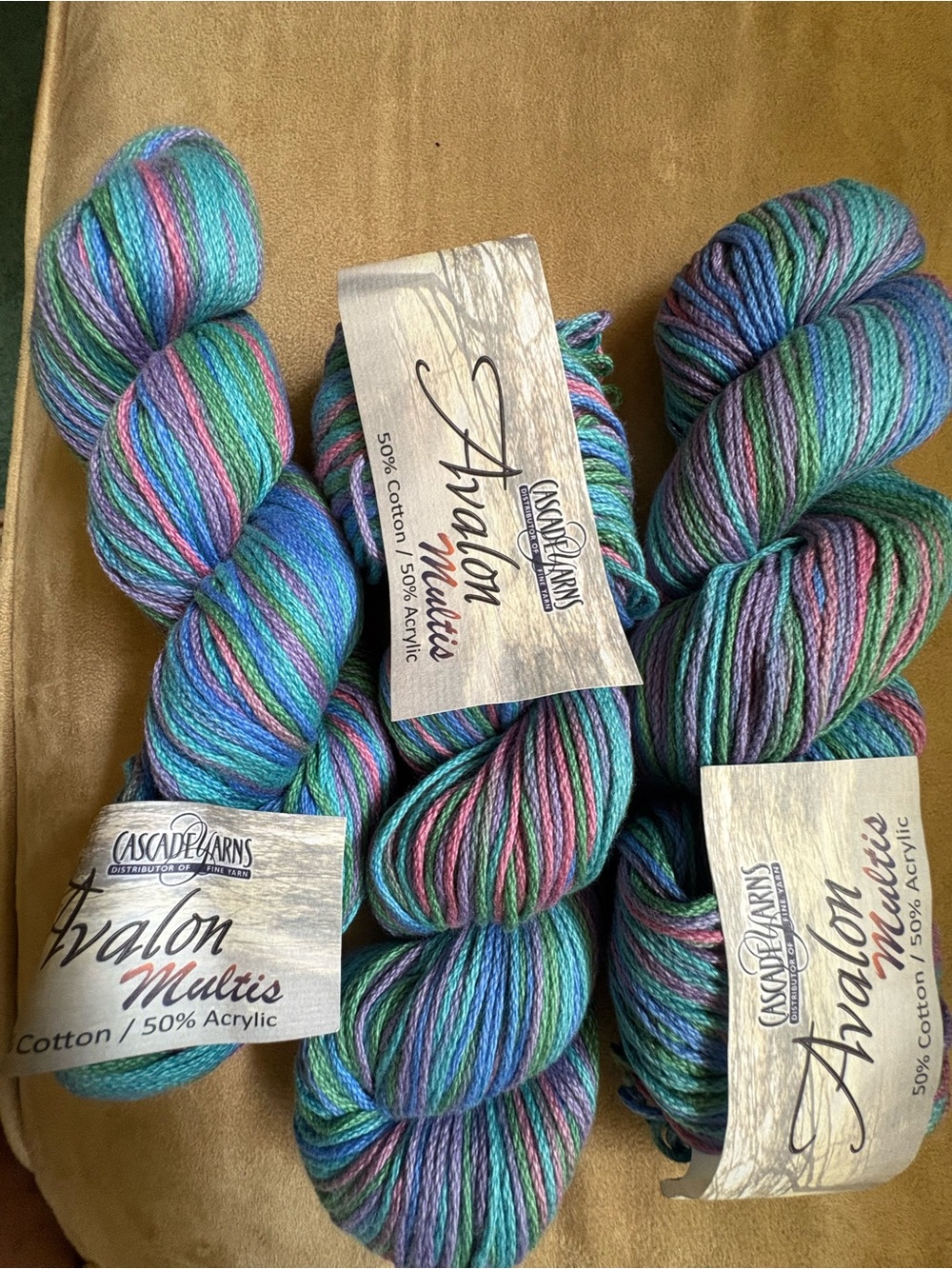Cascade Yarn Avalon Multis Variegated Cotton-Acrylic Skeins - Teal, Purple, Pink